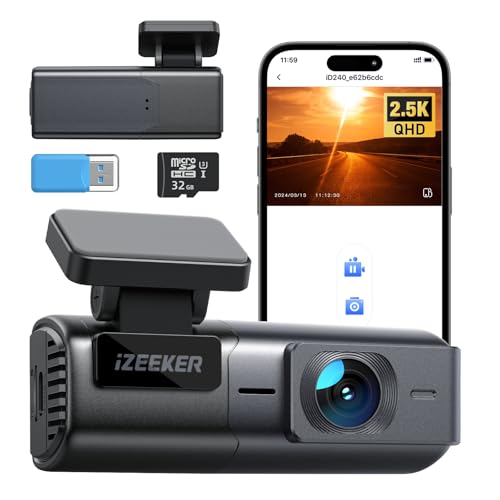 iZEEKER 2.5K Dashcam, Caméra Voiture 1440P WiFi, Mini Caméra Avant avec Application, Carte SD 32GB Offerte, Vision Nocturne, WDR, Capteur G, Enregistrement en Boucle, Mode Parking 24H