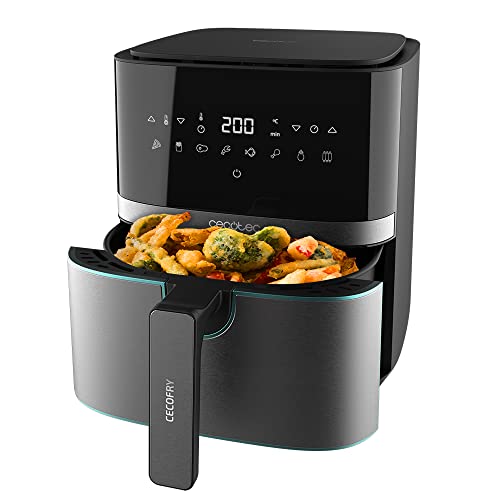 Cecotec Friteuse sans Huile 5,5 L Cecofry Full InoxBlack Pro 5500. 1600 W, Diététique, Numérique avec Finitions en Acier inoxydable, 5,5 L de capacité et technologie PerfectCook