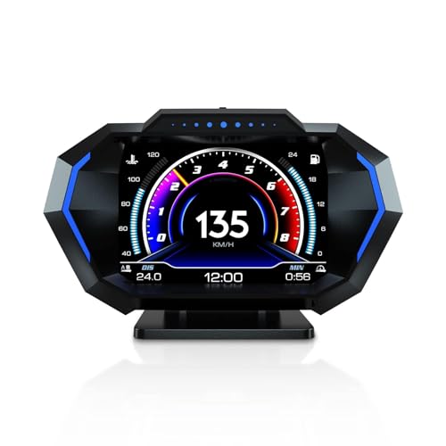 AMROOLOO Affichage tête haute, OBD2 + GPS + mode compteur de pente - Affichage multilingue - Unités de compteur de vitesse modifiables en MPH et KM/H pour toutes les voitures