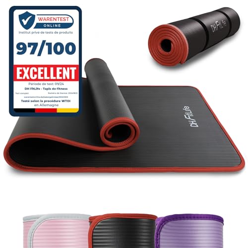DH FitLife Tapis d'entraînement, fitness, yoga, gymnastique - 183 x 61 x 1 cm - Extra résistant à la déchirure - Antidérapant et épais (noir)