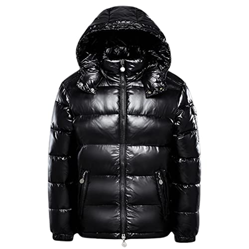 FUUBAMB00 Hiver Épaissir Doudounes pour Hommes et Femmes Court Brillant Canard Blanc Veste à Capuche Puffer Manteau,Black,M(160cm45kg)