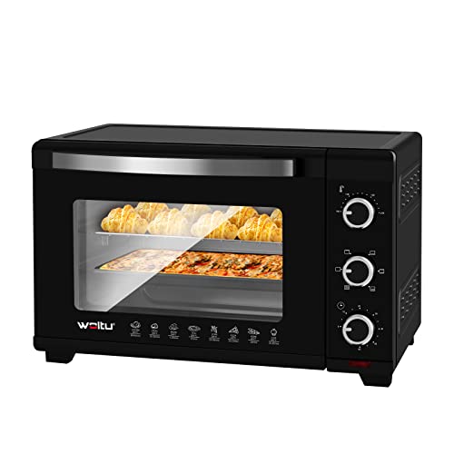 WOLTU Mini Four 32 litres avec minuterie Plateau ramasse-miettes Amovible 100-230 ℃ 1600W,Mini Four pour Pizza Pain Ailes de Poulet,Noir BF12sz