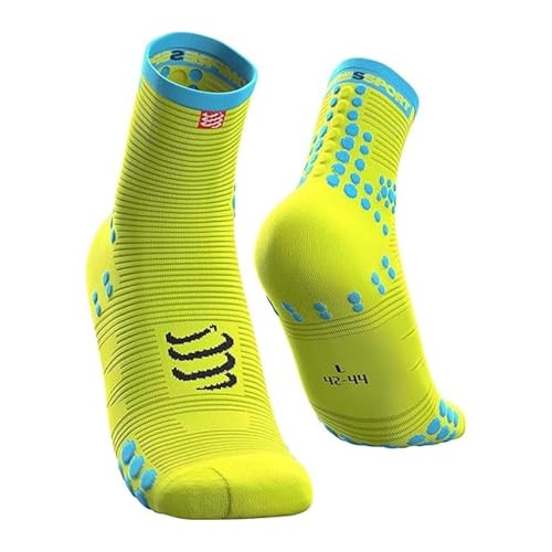 COMPRESSPORT Homme Pro Racing Socks V3.0 High Chaussette Running, Jaune Fluo, 42-44 EU