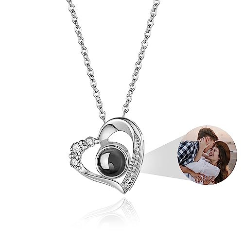 Easycosy Collier Photo Personnalisé- Cadeau Noël Femme-Bijoux Avec Image dans Pendentif Projection Cadeau Personnalisé pour Femmes Mère Sœur Copine Meilleure Ami Anniversaire Disponible en Argent 925