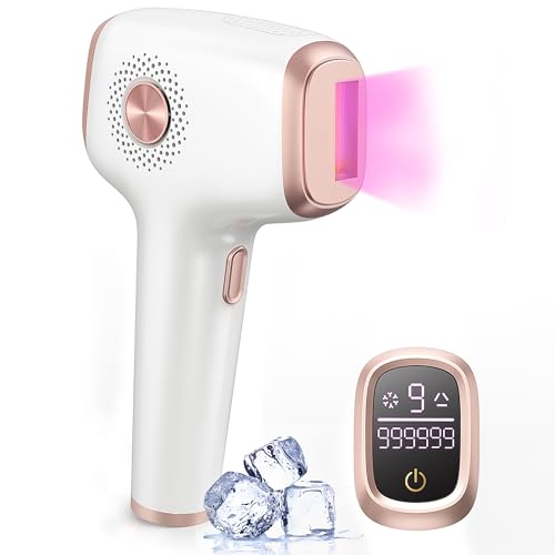 Epilateur Lumière Pulsée Avec SystèMe De Refroidissement Par Glace, 999,999 Flashs IPL Epilation Definitive, 2 Modes 9 Niveaux Dnergie Lumière Pulsée Epilation pour Hommes/Femmes/Visage/Corps (Blanc)