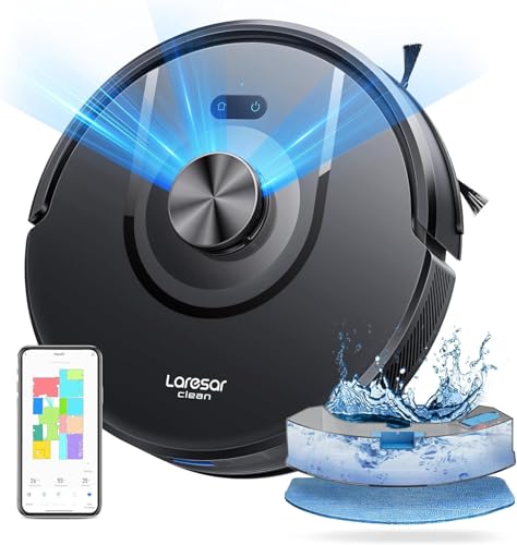 Laresar Clean Robot Aspirateur Laveur Mars01, Navigation Lidar 360°, 5000Pa Aspirateur Robot, 180min, Robot Aspirateur Laveur Convient aux Poils d'animaux, Tapis et Sols，App/Alexa/Google Home