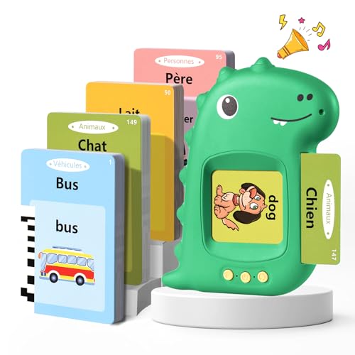 Cartes Flash Parlantes Cartes éducatives Montessori pour Enfants de 3+ Ans Talking Flash Cards 112 Feuilles 224 Mots Jouets éducatifs pour Apprendre a Parler, Français/Anglais/Bilingue(Vert Français)