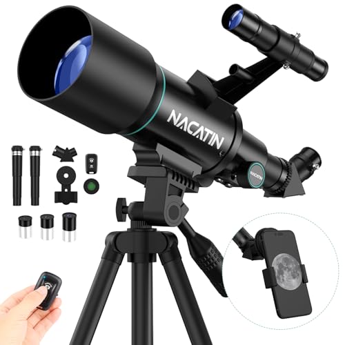 Télescope pour Enfants, NACATIN Télescope Réfracteur 70mm d'Aperture pour Enfants et Débutants, avec Trépied Ajustable, Adaptateur pour Smartphone et Télécommande sans Fil, pour Enfants et Adultes