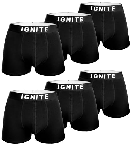 Ignite Lot de 6 boxers pour homme en coton 95 % élasthanne 5 % sous-vêtements respirants, Noir , XL