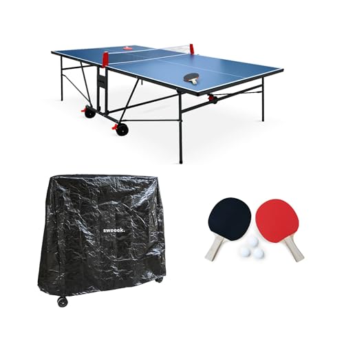 Alice's Garden - Table de ping Pong Indoor Bleue. avec 2 Raquettes et 3 balles. Utilisation intérieure + Housse en PVC