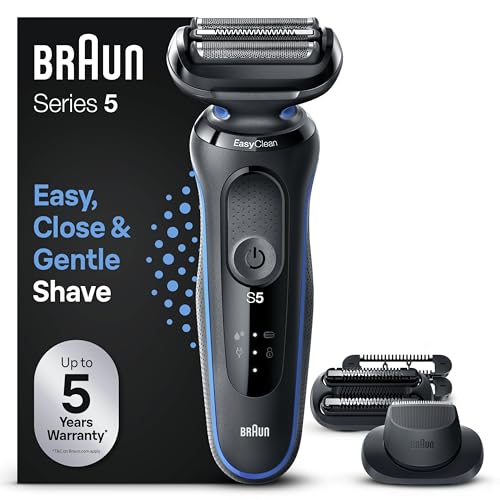 Braun Series 5 51-B1820s Rasoir Électrique Pour Homme Avec Accessoires Tondeuse De Précision Et Tondeuse À Barbe, EasyClick, EasyClean,Technologie Wet & Dry, Rechargeable,Rasoir À Grille Sans Fil,Bleu