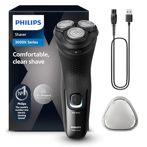 Philips Electric Shaver Series 3000x - Rasoir électrique Wet & Dry, Couleur Noir Profond, avec Technologie SkinProtect, Tondeuse rétractable, Rasoir ergonomique pour hommes - inclus Rasoir nasal