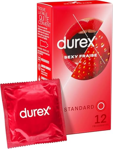 Durex - 12 Préservatifs Sexy Fraise - Extra Lubrifié Saveur Fraise