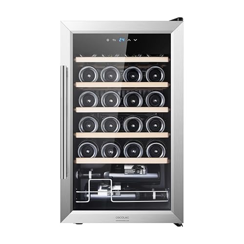 Cecotec Cave a vin Bolero GrandSommelier 2450 Inox Compressor. Cave à vin 24 Bouteilles avec compresseur de réfrigération, température réglable entre 5 et 18 ºC pour un service parfait.