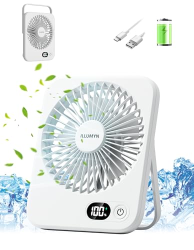 Ventilateur Slim ILLUMYN, Série Été - Ultra Silencieux, Puissant Flux d'Air pour Bureau et Maison. Portable et Pliable pour Voyage, 5 Vitesses, Batterie Rechargeable 1200mAh, Écran LCD