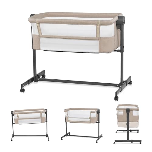 KINDERKRAFT Neste UP 2 Lit bébé cododo, Lit Bebe avec Matelas de la Naissance, Réglage de la Hauteur, Facile Adapter au lit du Parent, Pieds réglables, Beige