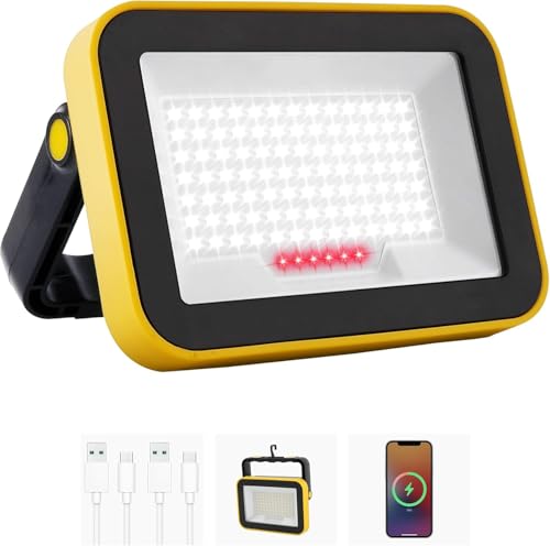 Projecteur Led Rechargeable, 5 Modes Projecteur Led Chantier Batterie, USB 4000mAh Lampe de Chantier Portable, Étanche Lampe de Travail pour Chantier, Garage, Atelier, Camping, Pêche, Urgence