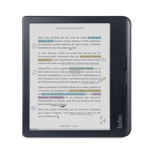 Kobo Libra Colour Black | Liseuse eBook Couleur | Écran Couleur E Ink Kaleido™ 3 sans Reflets de 7" | Option Mode Sombre | Étanche | Livres Audio | 32 Go de Stockage | Noir