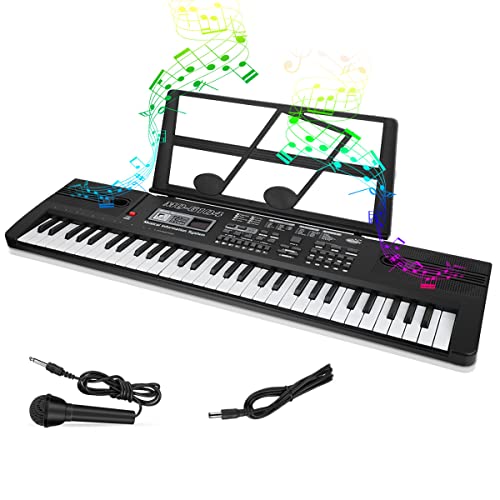 Clavier électronique 61 touches Piano numérique, clavier numérique portable Débutants Clavier de piano électronique avec microphone, 16 timbres 8 sons d'instruments de percussion 10 rythmes 6 démos