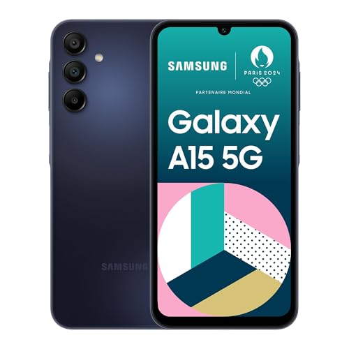 Samsung Galaxy A15 5G 128 Go, Smartphone Android déverrouillé, écran 6,5", batterie 5000 mAh, Bleu nuit, Version FR