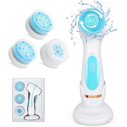 Vothen Brosse Nettoyante Visage,Silicone Exfoliant Brosse Visage Nettoyante Electrique, avec 3 Têtes Brossantes,4 Modes de Vitesse pour Nettoyage en Profondeur, Silicone Face Washing Instrument