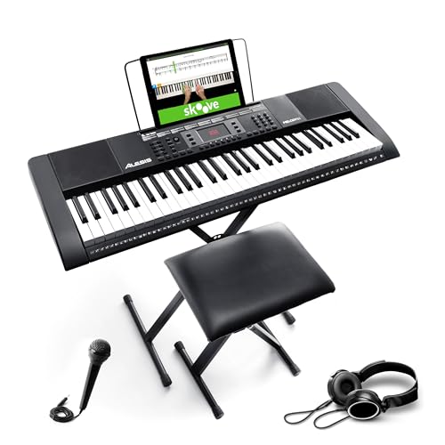 Alesis Melody 61 piano numérique 61 touches pour débutants avec haut-parleurs, support, clavier banc, casque, micro, pupitre, 300 sons et leçons de musique