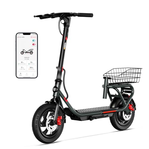 SISIGAD Trottinette Électrique Adulte 12 Pouces Trottinette Électrique Pliable avec APP et Panier, 36V 7.8AH Batterie 25km/h Vitesse 300W Moteur, Scooter Électrique avec Double Frein et Lumière