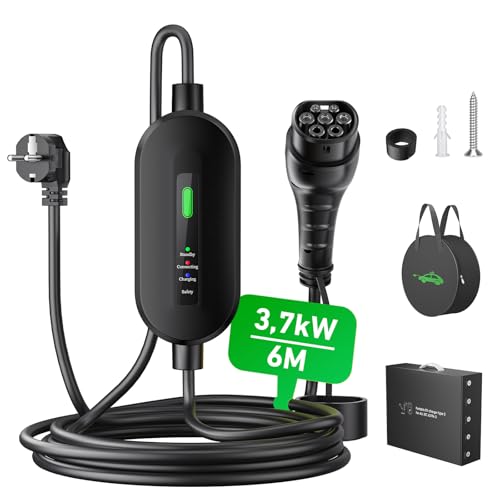 EVJUICION Chargeur Voiture Electrique 3,68kW, EV Chargeur Type 2 16A, Câble Recharge Voiture Electrique Rapide 3,68kW, vec Voyant LED, IEC 62196-2, IP67, Compatible avec Model 3, ID.3, i3 (6M)