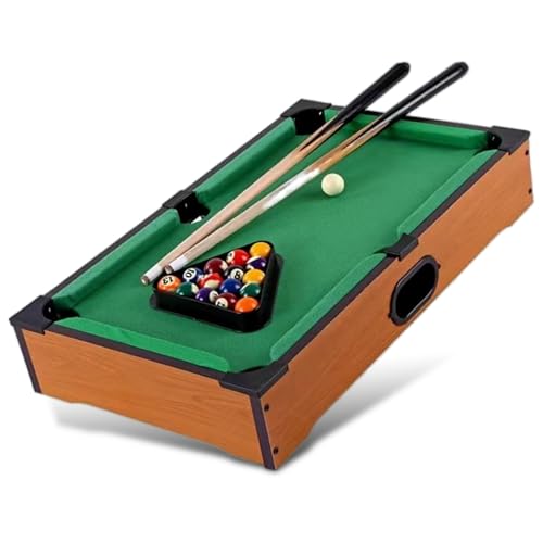 Mini Table de Billard Americain - Mini Billard Mobile - Revêtement Feutrine Vert - 2 Queues, 16 Boules, Triangle et Craie - Couleur Bois Clair - Adultes - 51 x 34 x 9.5 cm