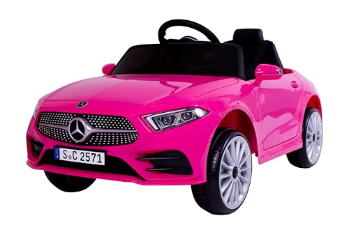 FINOOS Voiture Électrique Enfant Mercedes CLS350 12V, Véhicule Électrique, Télécommande de Voiture Électrique / 2+1 Vitesses/Klaxon/LED/Musique/USB, pour Garçons, Filles (Rose)