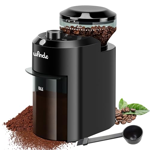 Moulin à Café Electrique, Wancle broyeur cafe grain, Réglable pour Grains de Café, avec 28 Réglages de Mouture Précise pour 12 Tasses (Acrylonitrile butadiène styrène (ABS), Noir)