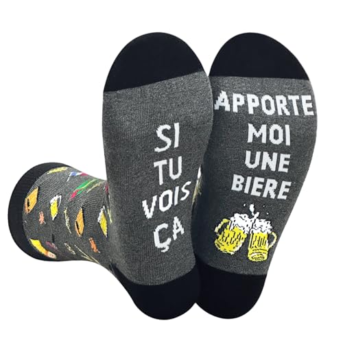 Lusibaka Chaussettes Humour Homme 39-46 Chaussettes à la Bière Cadeaux Pour Hommes Rigolotes Fantaisie,Cadeau Original Pour Anniversaire Noël et La Saint-Valentin (Numérique, 39, 46,Standard, Bières)