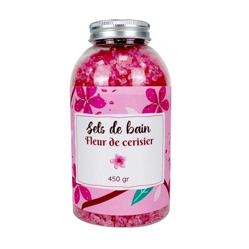 Sels de Bain Fleur de Cerisier 450g - Relaxation Détente, Spa à la Maison, Soin Corps - Sels de Bain Relaxant Muscle Naturel, Bien Etre - Pour Adulte et Enfant - French Tendance