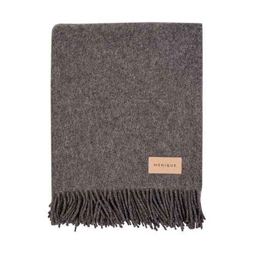 Menique Couverture 100% Laine Mérinos Milan 125x180 cm Gris Foncé, Plaid Épais d'Automne Extra Fine