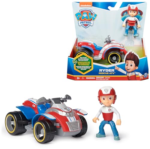 Paw Patrol - Pat Patrouille - VÉHICULE FIGURINE RYDER - Voiture 15cm Figurine Pat Patrouille À Collectionner - Pat Patrouille Jouet - Jouet Plastique Recyclé- Voiture Enfant - Jouet Enfant 3 Ans Et +