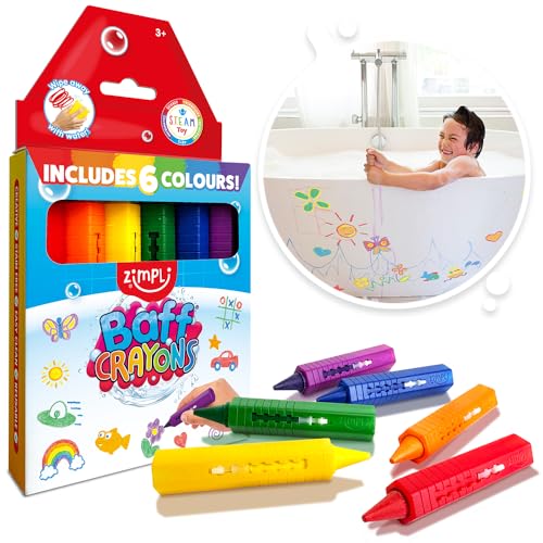 Zimpli Kids 6 Grands Crayons de Bain, Jouets de Bain lavables et colorés pour Enfants, Jouets créatifs pour la Douche, Cadeaux pour Enfants, Cadeaux d'art et d'artisanat pour garçons et Filles