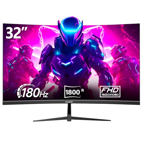 Gawfolk 32 Pouces Gaming Monitor Curved 180Hz, 144Hz PC écran Full HD 1080P, sans Cadre 1800R écran d'ordinateur incurvé avec FreeSync et la Technologie Eye Care, supporte VESA