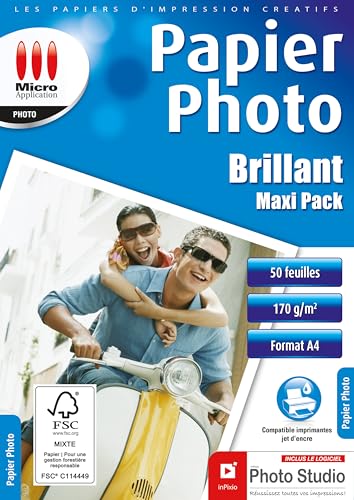 Papier Photo - Papier photo A4 - Tirage photo - Papier impression photo - Maxi Pack Feuilles Papier Photo Brillant A4-170 g/m² Papier Certifié FSC - 50 Feuilles