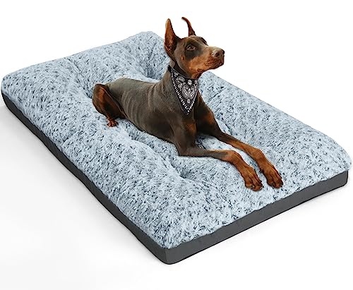 ALANMOND Lit pour Les Chiens de Grande Taille, de Taille Moyenne, Moelleux, Coussin, Tapis, Panier, Lavable, imperméable, antidérapant, Respirant, Gris, 91 x 58 cm