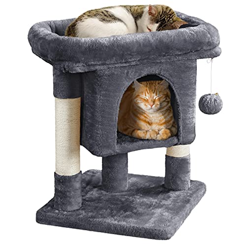 Yaheetech Arbre à Chat Design avec Niche et Plate-Forme Arbre-griffoir Tour pour Chat Hauteur 59cm Gris Foncé