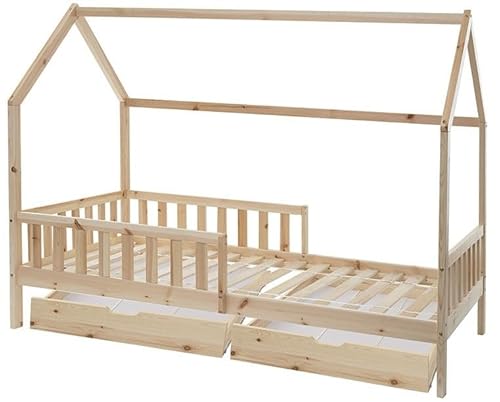 Laïba Kids Lit cabane Enfant avec 2 tiroirs Cocon Doux Beige - Bois 90x190 cm