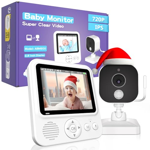 OBVHNUA Babyphone Camera Bébé 2,8" 720P LCD Moniteur Vidéo 2000mAh USB-C Baby Phone avec Zoom Numérique VOX Vision Nocturne Communication Bidirectionnelle Capteur de Température 8 Berceuses 5 Réveil