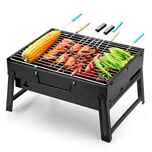 Uten Barbecue Portable Petit Barbecue à Charbon de Table Domestique Pliable avec 2 Barbecue Grille Clip Inox Acier Barbecue Extérieur/Camping/Piquenique