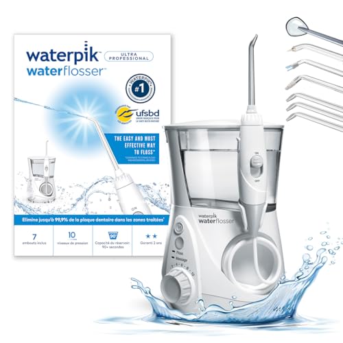 Waterpik - Hydropulseur Ultra Professional, Jet Dentaire avec 7 Embouts et 10 Niveaux de Pression, Élimine la Plaque, Blanc (WP-660EU)