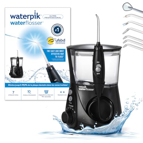 Waterpik - Hydropulseur Ultra Professional, Jet Dentaire avec 7 Embouts et 10 Niveaux de Pression, Élimine la Plaque, Noir (WP-662EU)
