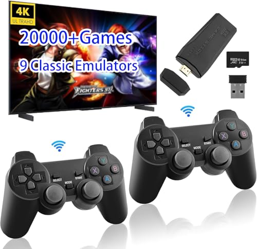 Console De Jeux Wireless Console Retro Game Stick 4K HDMI Retro avec 20000+ Jeux Classiques Emulateur Console Plug and Play Video Game Stick Built in Games 64G Manettes de Jeu sans Fil 2.4G TV Machine