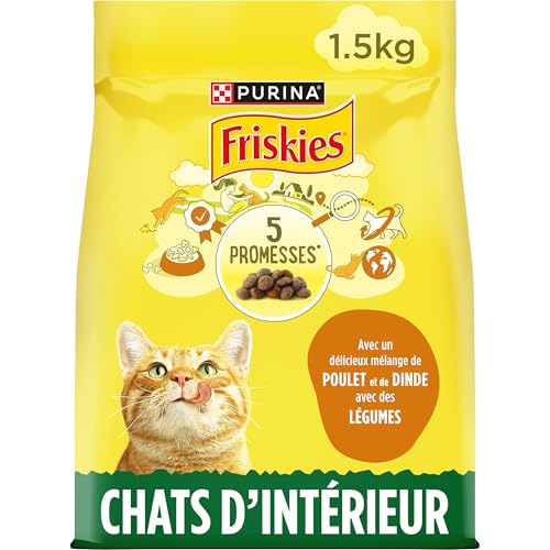 FRISKIES Chat d'Intérieur Au Poulet et aux Légumes - 1,5 KG - Croquettes pour Chat Adulte