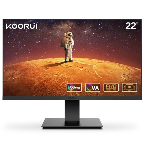 KOORUI Écran PC 22 Pouces avec Haut-Parleurs Intégrés, 100Hz, FHD 1080P,sans Cadre, HDMI, Inclinable, Protection des Yeux, Montage Mural VESA Noir