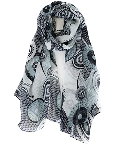 Van Der Rich ® - Foulards Écharpe Dessin Fleurs dimension: 180cm*80cm - Femme (18-Noir, TU)