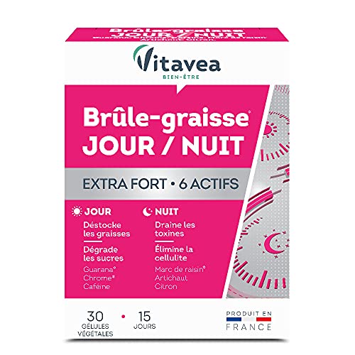 Vitavea - Complément alimentaire Minceur Brûle-graisse EXTRA FORT - Brule graisse : Guarana Chrome - Detox Draineur : Marc de raisin / Artichaut Citron - 30 gélules végétales - Fabriqué en France